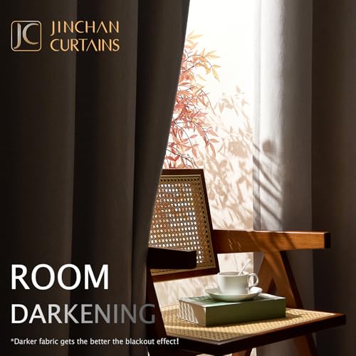 Jinchan 90% Blackout Curtain 63 Inch Long, Faux Linen Curtain For Living Room, Thermal Insulated Room Darkening Grommet Top Window Drape, 1 Panel Curtain For Bedroom Bone